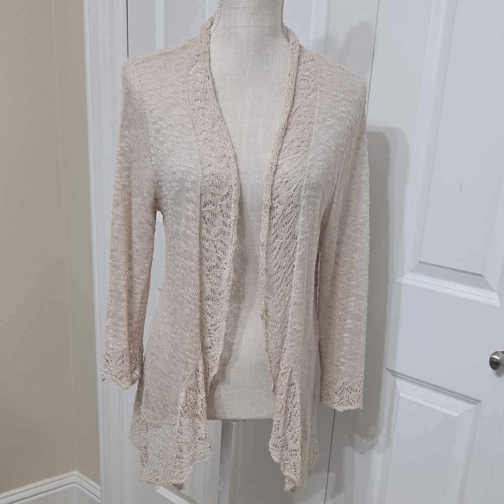 Roz & Ali Beautiful Cream Open-Front Cardigan Sz L In Excellent Condition
